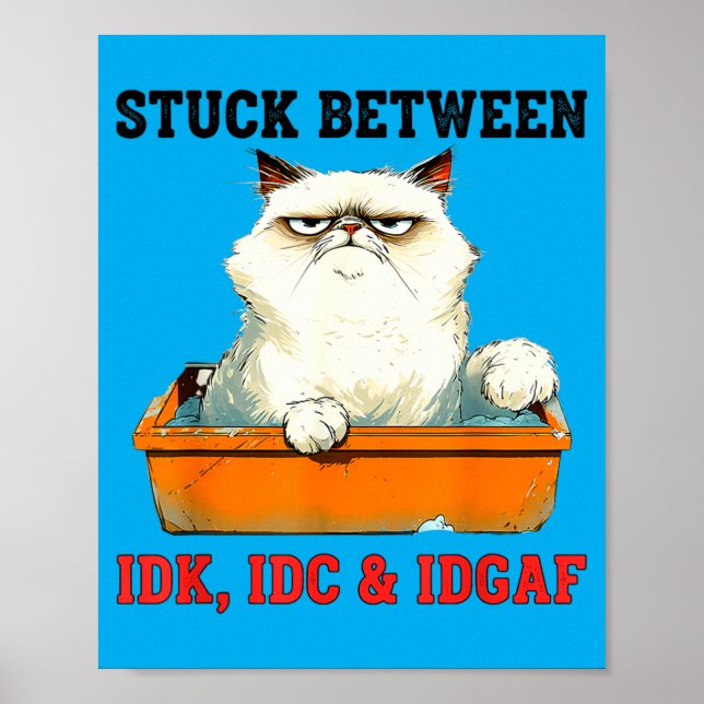 Fast mellan Idk Idc Idgaf Rolig kattälskare Poster (Framsidan)