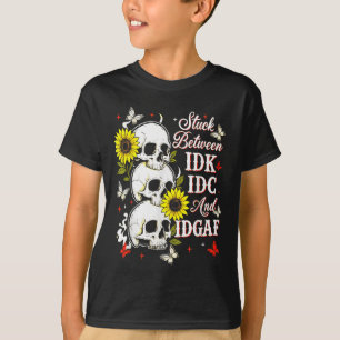 Fast mellan Idk, jag och Idgaf Sunflower Skull Sar T Shirt