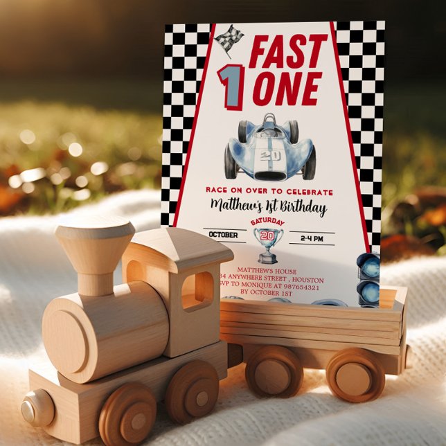 Fast One 1st birthday Boy Racing Car Invitation Inbjudningar (Skapare uppladdad)