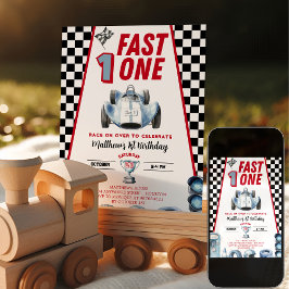 Fast One 1st birthday Boy Racing Car Invitation Inbjudningar