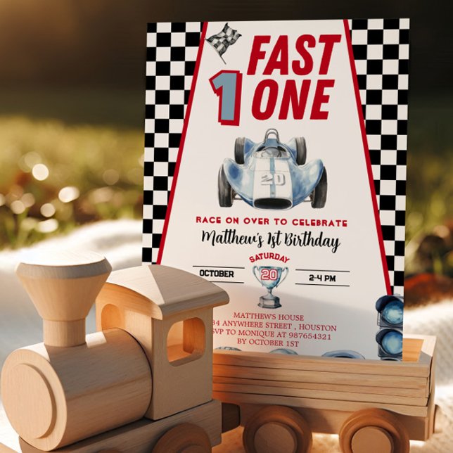 Fast One 1st birthday Boy Racing Car Invitation Inbjudningar (Skapare uppladdad)