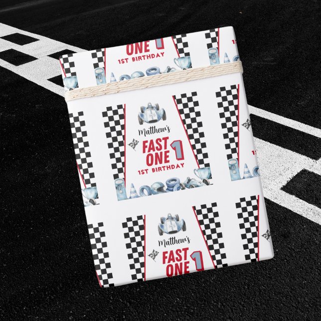 Fast One 1st birthday Boy Racing Car  Presentpapper (Skapare uppladdad)