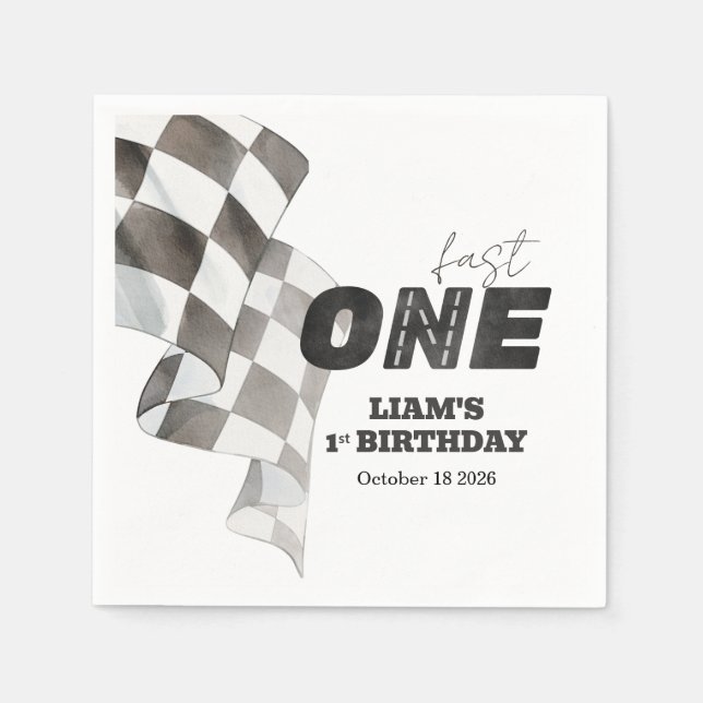 Fast ONE Birthday Race Flag 1st Birthday Theme Pappersservett (Framsidan)