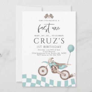 Fast One Blue Dirt Bike Boy 1st Birthday Party Inbjudningar