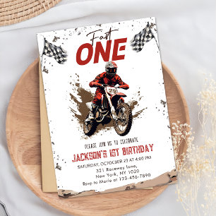Fast One Dirt Bike Äventyr 1:a födelsedagen Party Inbjudningar