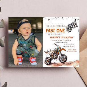 Fast One Dirt Bike Boy 1:a födelsedagsfoto Inbjudningar
