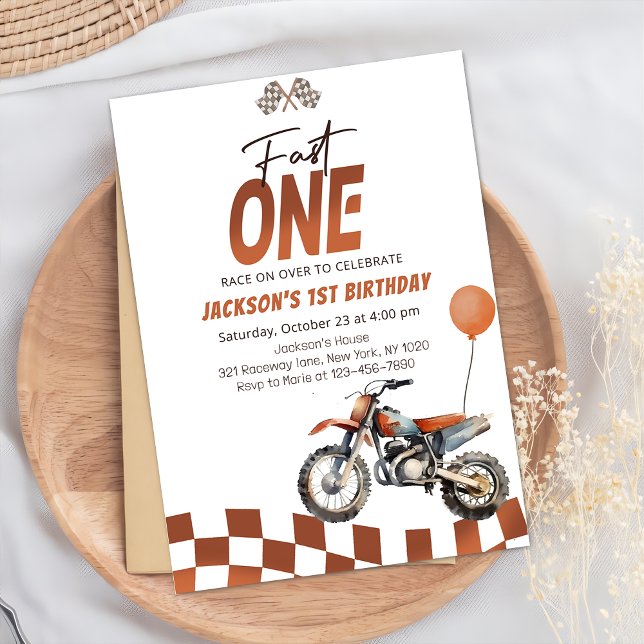 Fast One Dirt Bike Boy 1st Birthday Party Inbjudningar (Skapare uppladdad)