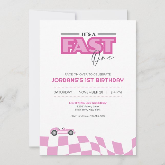 Fast One First Birthday Race Car Invitation Inbjudningar (Framsida)