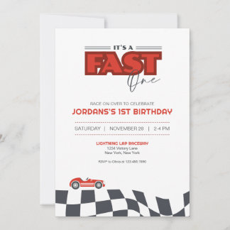 Fast One First Birthday Race Car Invitation Inbjudningar