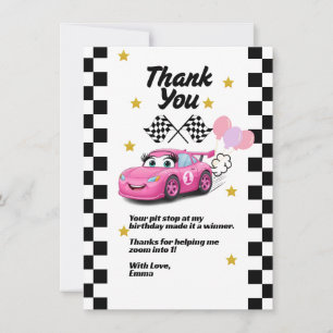 Fast One Girl's First Birthday Tävling Car Tack Kort