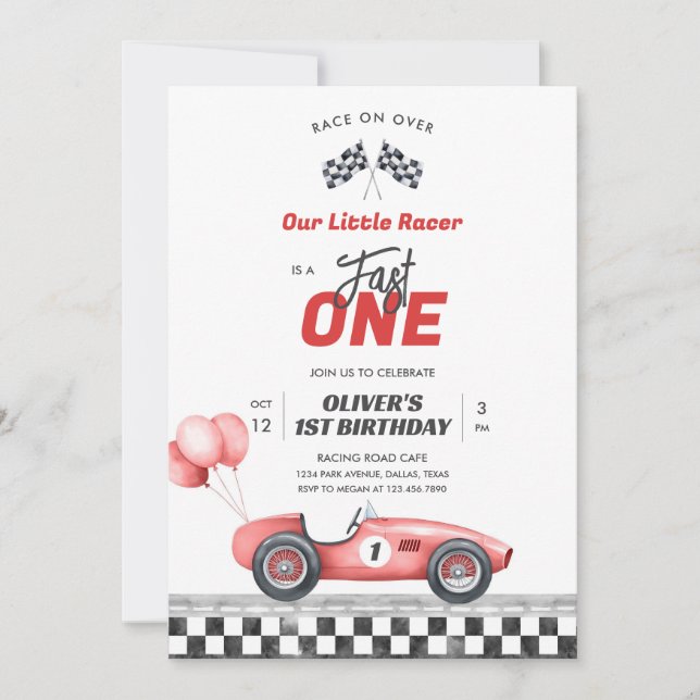 Fast One Race Car Boy 1st Birthday Invitation Inbjudningar (Framsida)