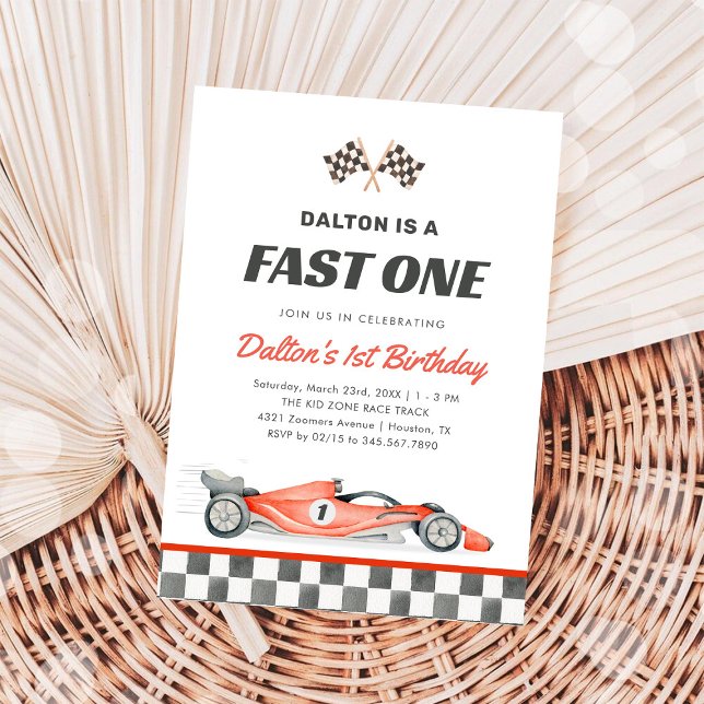 Fast One Race Car Boy 1st Birthday Invitation Inbjudningar (Skapare uppladdad)