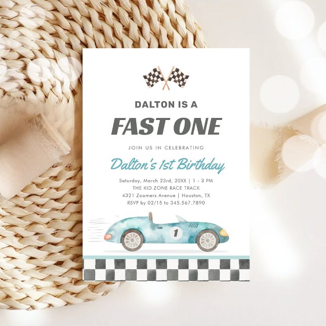 Fast One Race Car Boy 1st Birthday Invitation Inbjudningar (Skapare uppladdad)