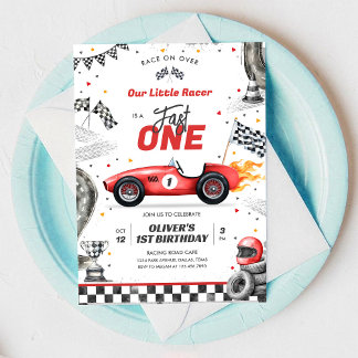 Fast One Race Car Boy 1st Birthday Invitation Inbjudningar