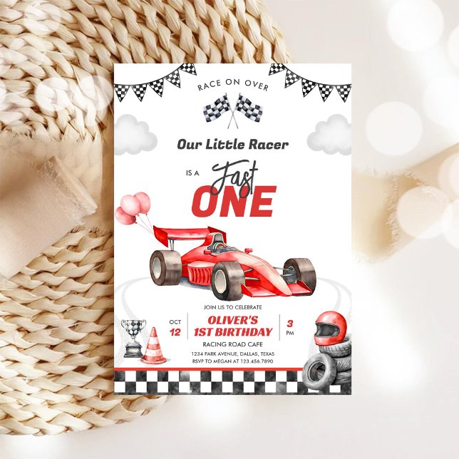 Fast One Race Car Boy 1st Birthday Invitation Inbjudningar (Skapare uppladdad)
