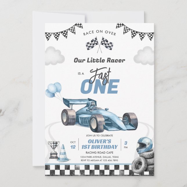 Fast One Race Car Boy 1st Birthday Invitation Inbjudningar (Framsida)