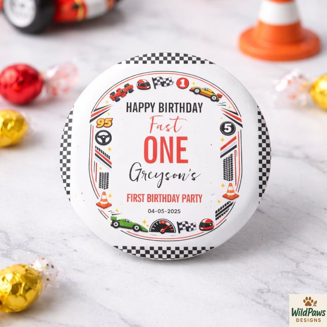 Fast One Race Car Boy 1st Birthday Party Knapp (Fast One Race Car Boy 1st Birthday Party Button
)