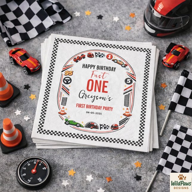 Fast One Race Car Boy 1st Birthday Party Pappersservett (Fast One Race Car Boy 1st Birthday Party Napkins
)