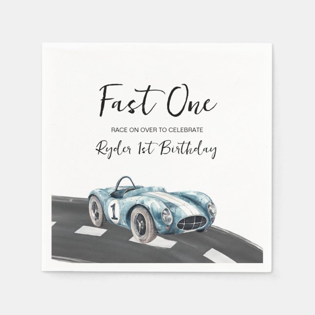Fast One Race Car First Birthday Pappersservett (Framsidan)