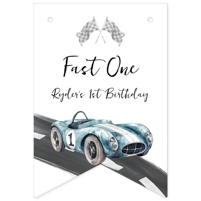Fast One Race Car First Birthday Vimplar (Första flaggan)