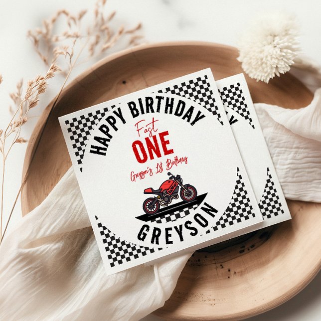 Fast One Race Motorcycle 1st Birthday Party Pappersservett (Skapare uppladdad)