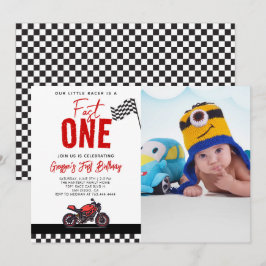 Fast One Race Motorcycle Photo 1st Birthday Party Inbjudningar