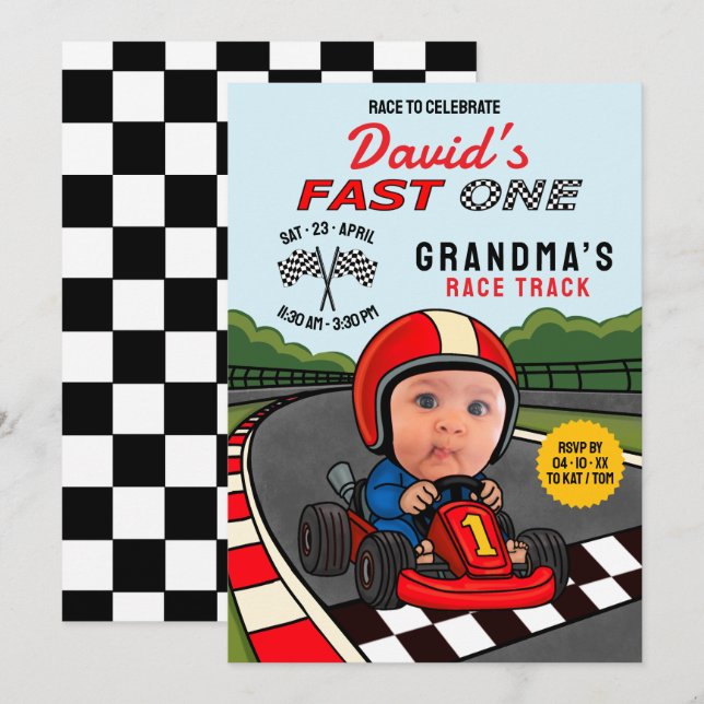 Fast ONE Racer Birthday Inbjudningar (Fram/baksida)