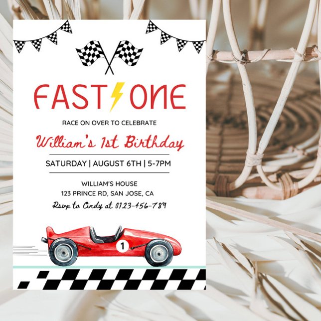 Fast One Racing Car Boy 1st Birthday Party Inbjudningar (Skapare uppladdad)