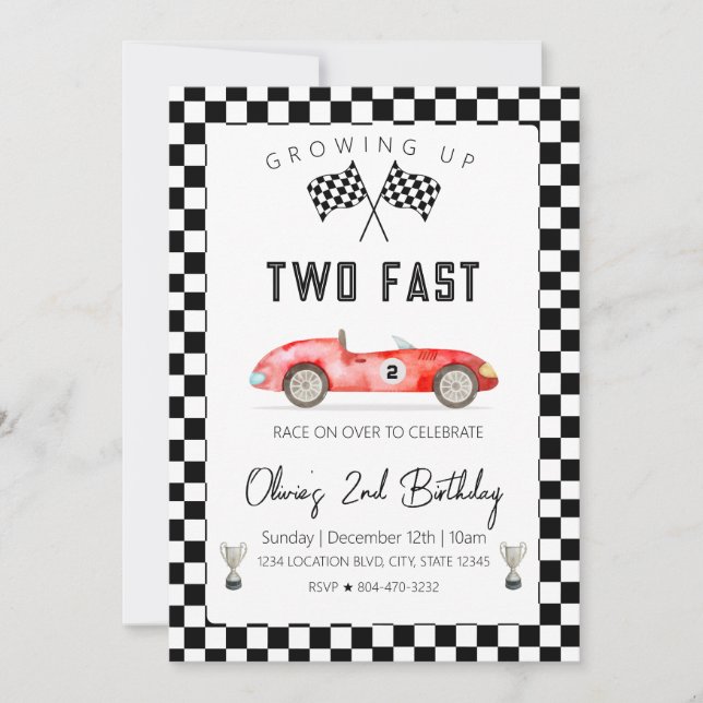 Fast Racing Car 2nd birthday Inbjudningar (Framsida)