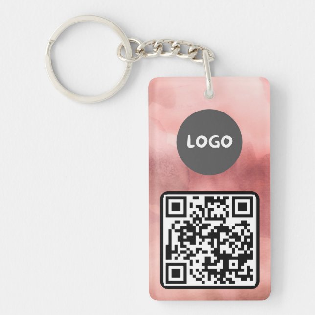 Fäst Ro Rosa Business Logotyp & QR-kod Nyckelring (Framsidan)