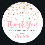 Fäst Runt Klistermärke<br><div class="desc">Rosa Guld Glitter Gnistra Konfetti Birthday Favor Sticker</div>