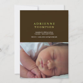Fast sofistikerad brun grönt foto baby födelse meddelande