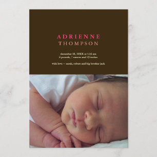 Fast sofistikerad brun rosa foto baby födelse meddelande