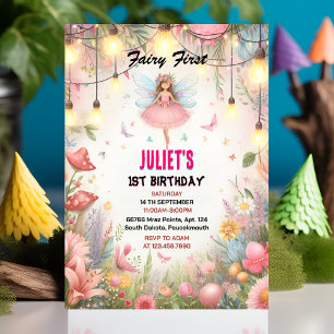Fäst söt Blommigt Rosa Flicka fairy första födelse Inbjudningar
