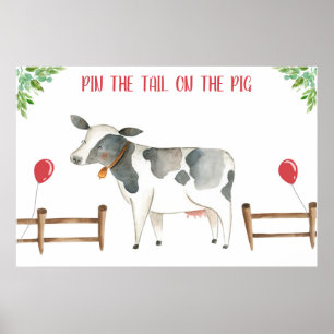 Fäst Svan Cow Boskap Boy Birthday Poster