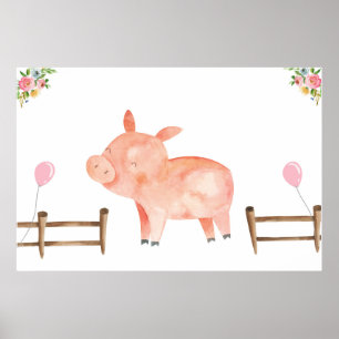 Fäst Svan Gris Boskap Birthday Rosa Poster