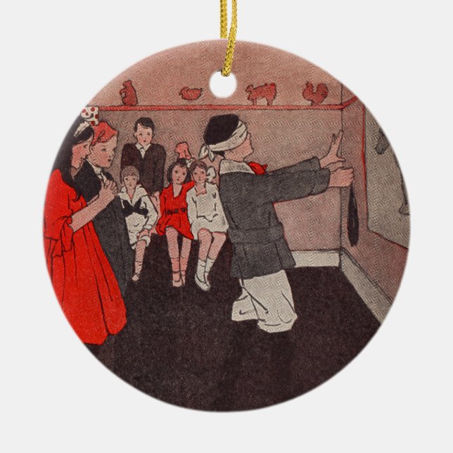 Fäst svansen Åsna Vintage Barn Julgransprydnad Keramik (Framsidan)