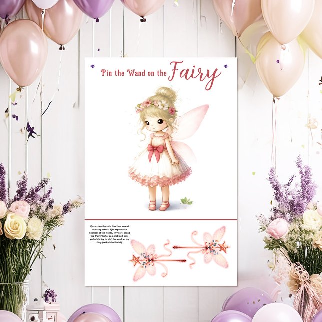 Fäst Trollspöet på Fairy Födelsedagsfest Game Poster (Pin the Wand on the Fairy Birthday Party Game Poster)