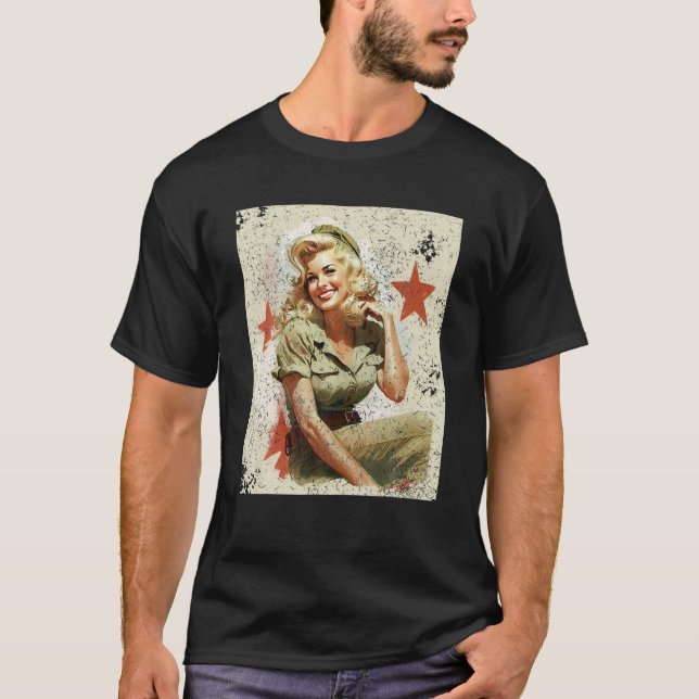 Fäst upp flicka Blonde WWII-grafik T Shirt (Framsida)