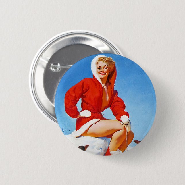 Fäst upp Flickans Vintage Art - Knappen Pinback Knapp (Framsida & baksida)
