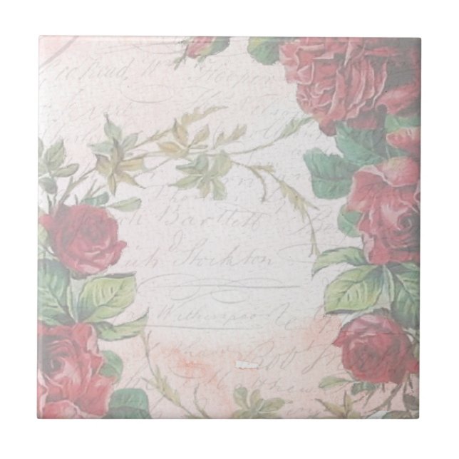 Fäst Vintage Blommigt Brev Kakelplatta (Framsidan)