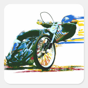 Fasta den enorma speedwaymotorcykeln fyrkantigt klistermärke