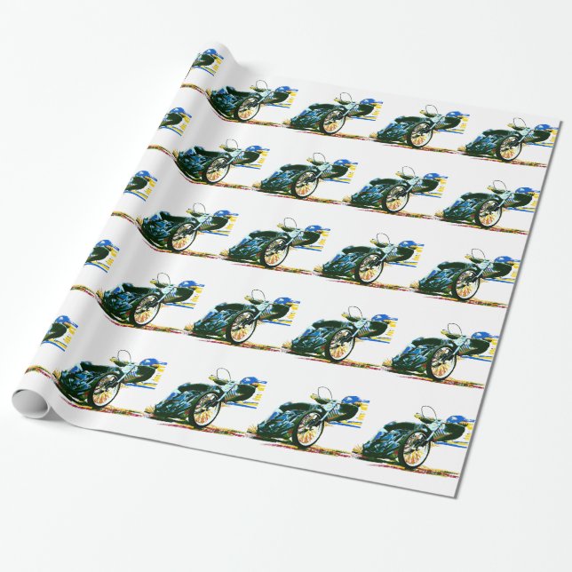 Fasta den enorma speedwaymotorcykeln presentpapper (Utrullad)