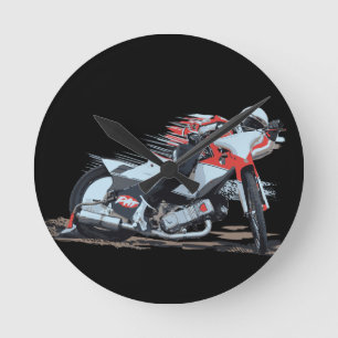 Fasta den röda speedwaymotorcykeln rund klocka