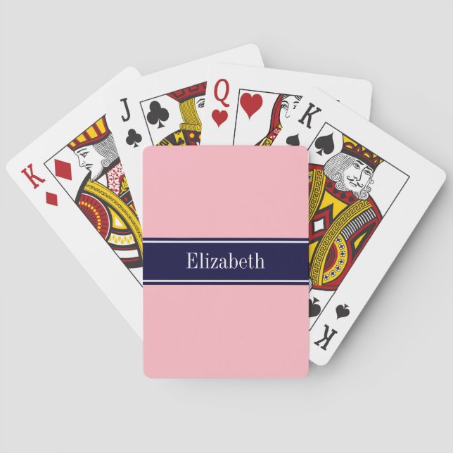 Fasta rosor, marinblå bandnamnMonogram Spel Kort (Baksidan)