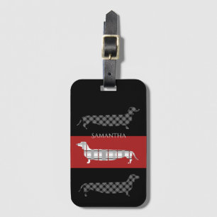 Fästade Dachshunds på stripe-Personligen Bagagebricka