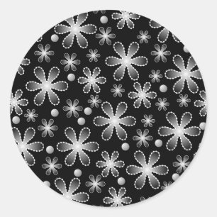 Fästare för svart och vitt bead-blommor runt klistermärke