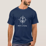 Fästare Nautisk kompass för din sjö- eller Namn-fl T Shirt<br><div class="desc">En marin kompass och ankare med ditt namn eller Boat Namn på en marin blå T-Shirt.</div>