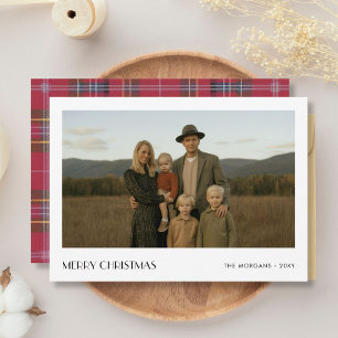 Fästat Julens minimalistiska Rustic-familjfoto Julkort