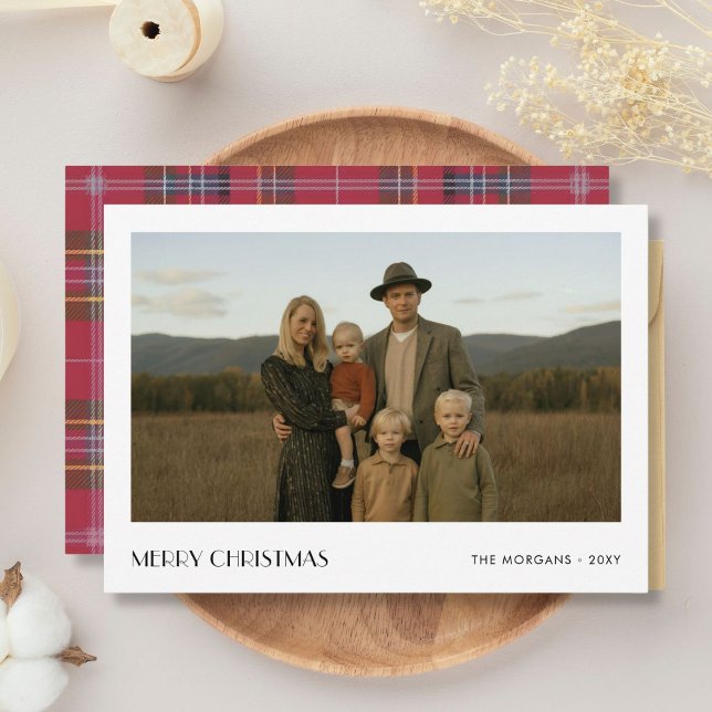 Fästat Julens minimalistiska Rustic-familjfoto Julkort (Skapare uppladdad)